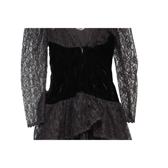 Vintage 80s Dress Size 5 Lace Black Velvet Goth Party Prom Steppin Out USA Bow - Picture 10 of 14